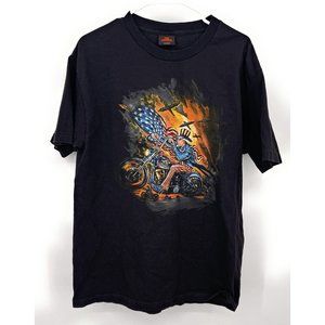 Hot Leathers‎ Patriot Motorcycle USA American Flag Black Tshirt Sz L
